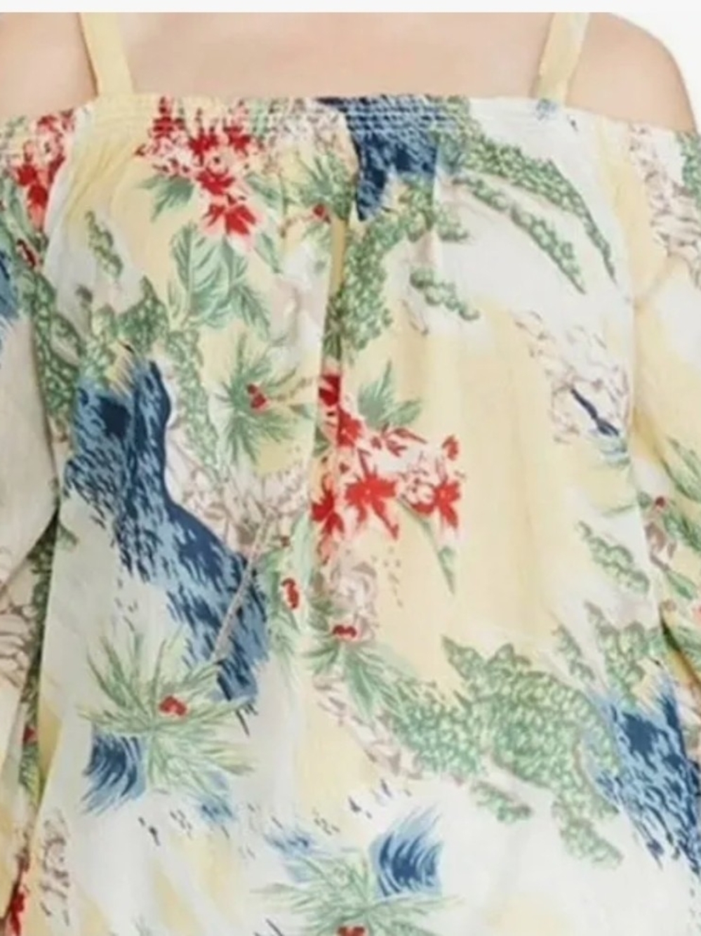 Chaps Yellow Floral Cold-Shoulder Adjutable Strap Blouse